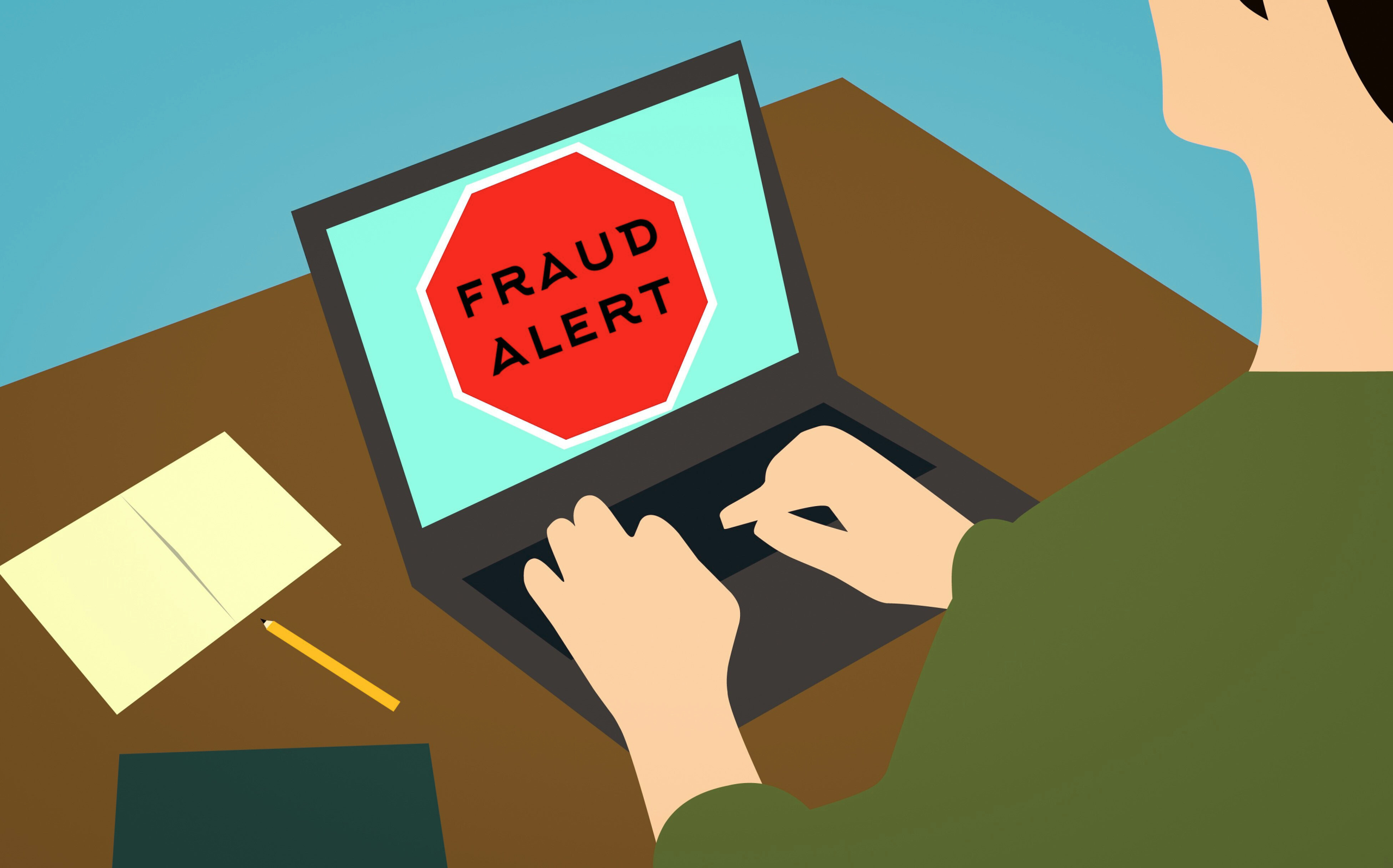 Un ordinateur affiche une alerte à la fraude